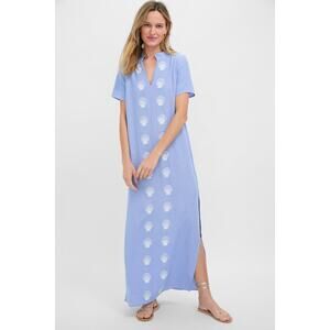 SAIL TO SABLE Blue and White Embroidered Shell Short Sleeve Caftan Size L NWT